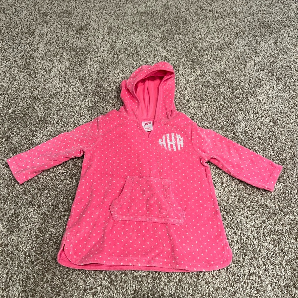 Kids Pink Polka Dot Swim Cover-Up, Monogrammed “HHR”, 3T